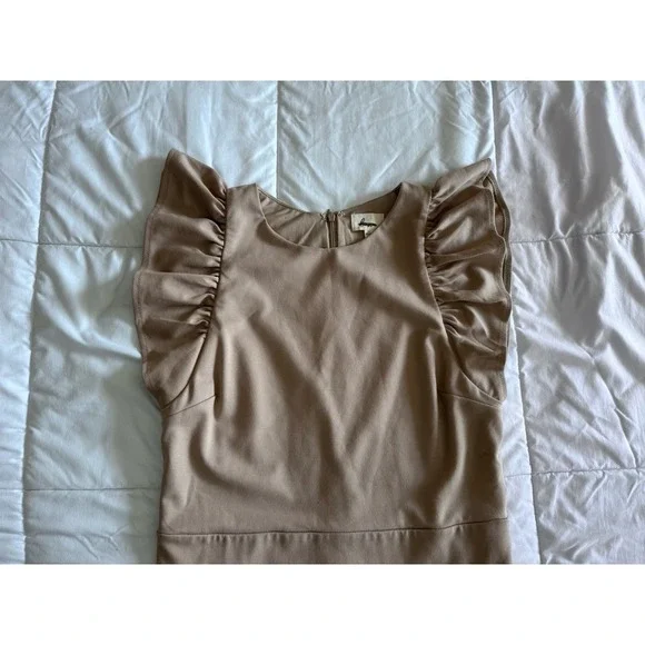 LENA NYC Assymetric Dress Size Large Beige Lined Elegant Night Out EUC - Picture 4 of 12